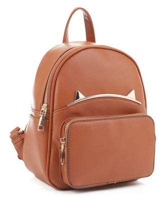 Smooth Devlish Metal Zipper Backpack FC20168 BROWN